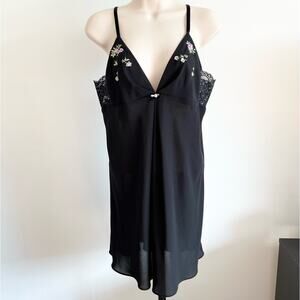 Vintage Oscar de la Renta Pink Label‎ Slip Dress Size M Black Floral and Lace